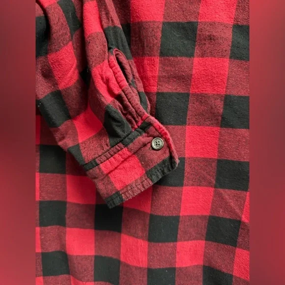 EDDIE BAUER Women’s Red Black Plaid Hooded Button Down Shirt Jacket - Size Small - Picture 3 of 8